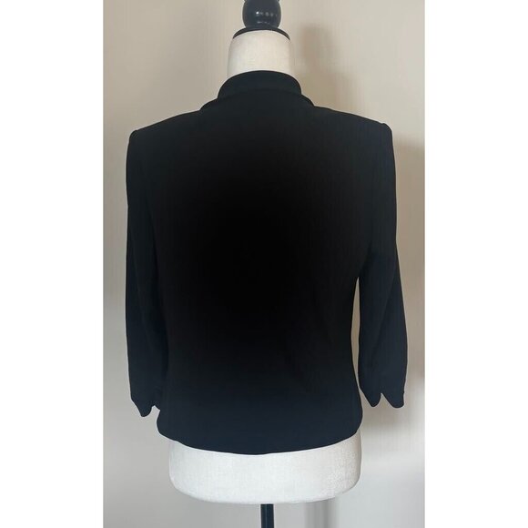JOSEPH RIBKOFF Short Jacket Blazer Size 8 Black Open Cover Up Ruched 3/4 Sleeves - Picture 7 of 9